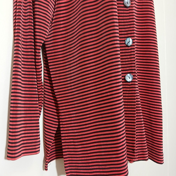 Chico's Travelers Red Black Striped Cardigan Knit Jacket Slinky Coastal Travel - Picture 4 of 6
